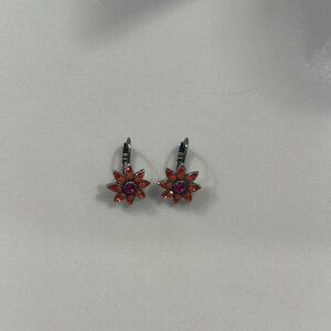 Floral Orange and Pink and Silver Earrings